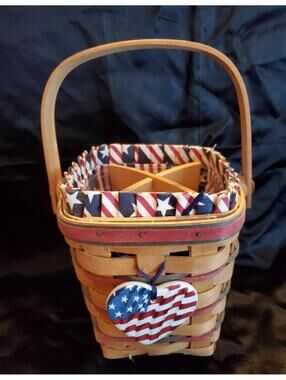 Longaberger 6" High 5 1/2"across R/W/B  Liner With Divider And Heart